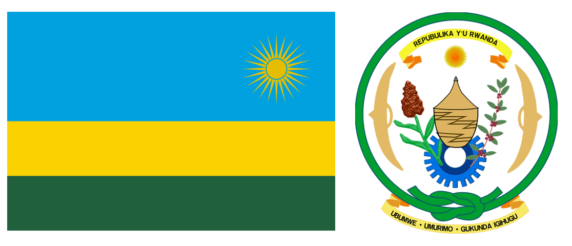 Flag and coat of arms of the nation of Rwanda. Source: Wikipedia